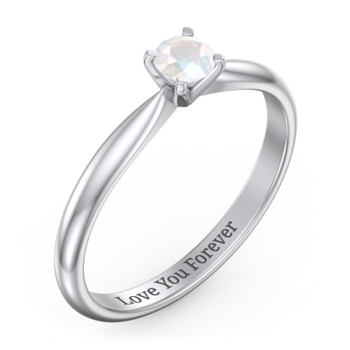 1/4 ct. Round Gemstone Engagement Ring with Tapered Band – Sterling Silver with Opal