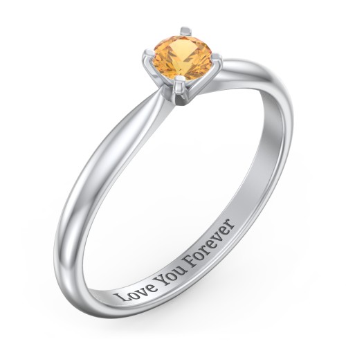 1/4 ct. Round Gemstone Engagement Ring with Tapered Band – Sterling Silver with Citrine