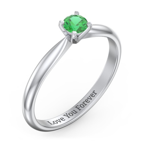 1/4 ct. Round Gemstone Engagement Ring with Tapered Band – Sterling Silver with Emerald