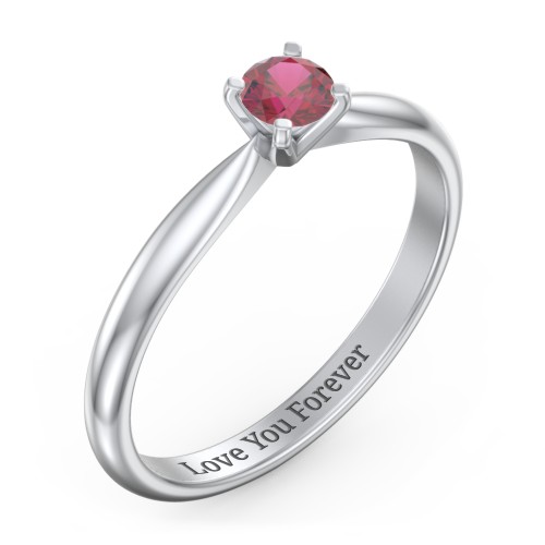 1/4 ct. Round Gemstone Engagement Ring with Tapered Band – Sterling Silver with Ruby