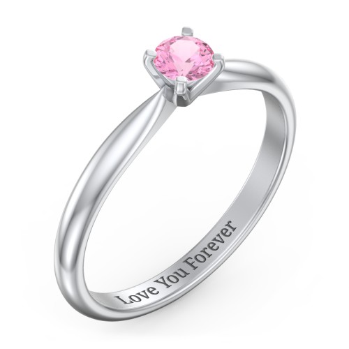1/4 ct. Round Gemstone Engagement Ring with Tapered Band – Sterling Silver with Pink Tourmaline