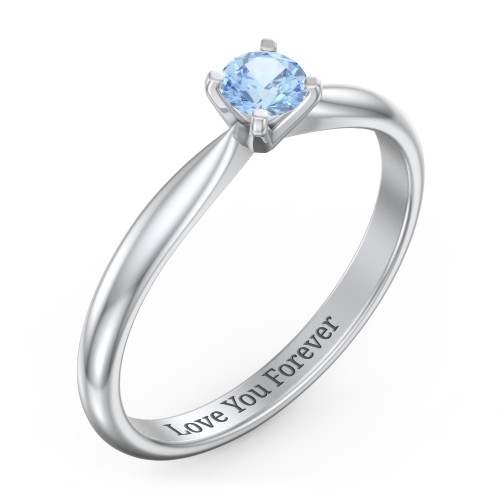 1/4 ct. Round Gemstone Engagement Ring with Tapered Band – Sterling Silver with Blue Topaz