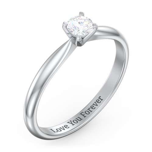 1/4 ct. Round Gemstone Engagement Ring with Tapered Band – Sterling Silver with White Sapphire