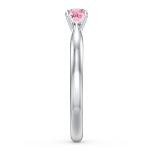 1/4 ct. Round Gemstone Engagement Ring with Tapered Band – Sterling Silver with Pink Tourmaline