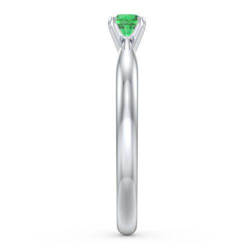 1/4 ct. Round Gemstone Engagement Ring with Tapered Band – Sterling Silver with Emerald