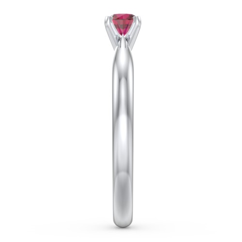 1/4 ct. Round Gemstone Engagement Ring with Tapered Band – Sterling Silver with Ruby