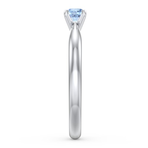 1/4 ct. Round Gemstone Engagement Ring with Tapered Band – Sterling Silver with Blue Topaz