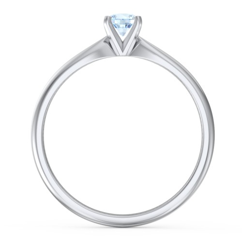 1/4 ct. Round Gemstone Engagement Ring with Tapered Band – Sterling Silver with Aquamarine