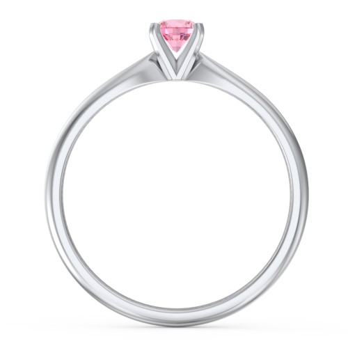 1/4 ct. Round Gemstone Engagement Ring with Tapered Band – Sterling Silver with Pink Tourmaline