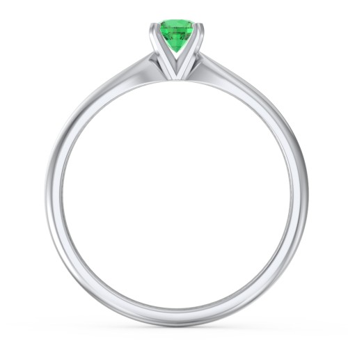 1/4 ct. Round Gemstone Engagement Ring with Tapered Band – Sterling Silver with Emerald