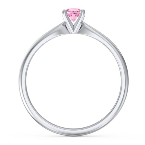 1/4 ct. Round Gemstone Engagement Ring with Tapered Band – Sterling Silver with Pink Tourmaline