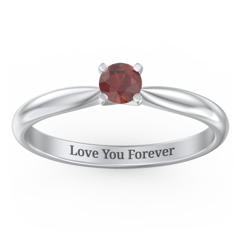 1/4 ct. Round Gemstone Engagement Ring with Tapered Band – Sterling Silver with Garnet