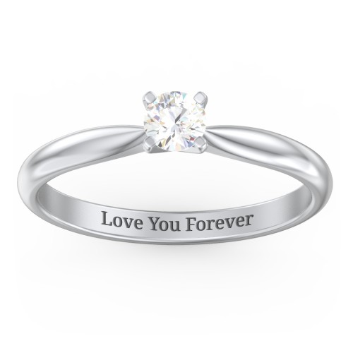 1/4 ct. Round Gemstone Engagement Ring with Tapered Band – Sterling Silver with Cubic Zirconia