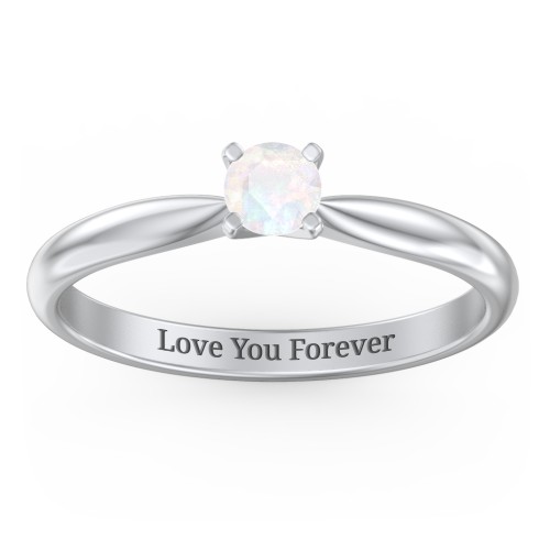 1/4 ct. Round Gemstone Engagement Ring with Tapered Band – Sterling Silver with Opal