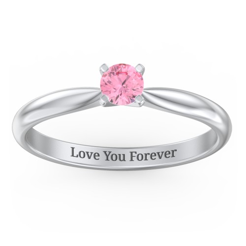 1/4 ct. Round Gemstone Engagement Ring with Tapered Band – Sterling Silver with Pink Tourmaline