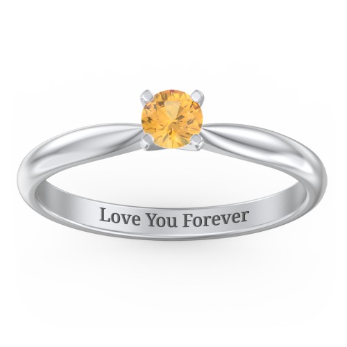 1/4 ct. Round Gemstone Engagement Ring with Tapered Band – Sterling Silver with Citrine