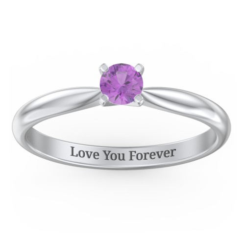 1/4 ct. Round Gemstone Engagement Ring with Tapered Band – Sterling Silver with Amethyst