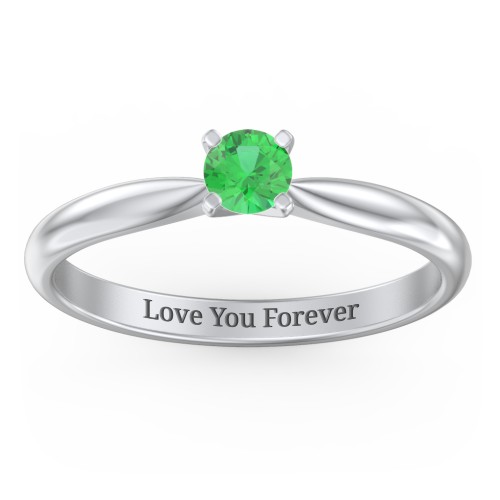 1/4 ct. Round Gemstone Engagement Ring with Tapered Band – Sterling Silver with Emerald