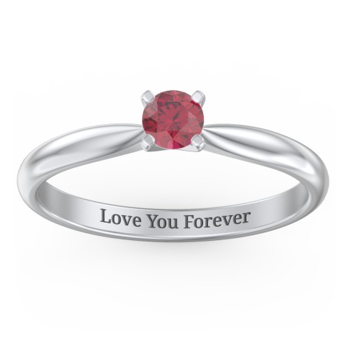 1/4 ct. Round Gemstone Engagement Ring with Tapered Band – Sterling Silver with Ruby
