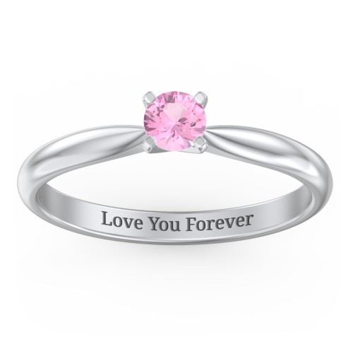 1/4 ct. Round Gemstone Engagement Ring with Tapered Band – Sterling Silver with Pink Tourmaline