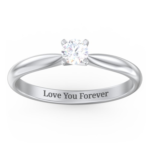 1/4 ct. Round Gemstone Engagement Ring with Tapered Band – Sterling Silver with White Sapphire