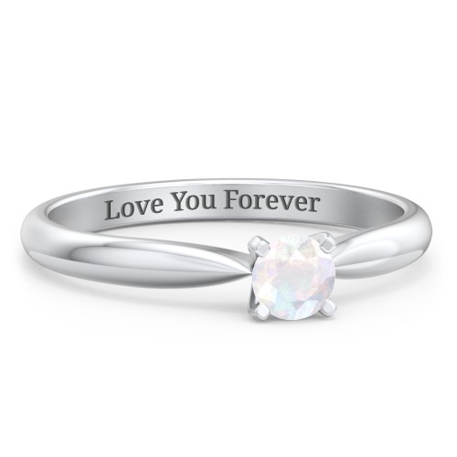 1/4 ct. Round Gemstone Engagement Ring with Tapered Band – Sterling Silver with Opal