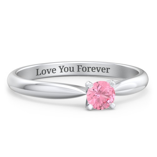 1/4 ct. Round Gemstone Engagement Ring with Tapered Band – Sterling Silver with Pink Tourmaline