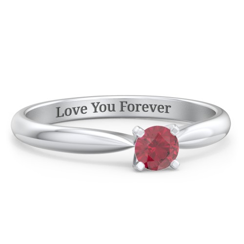 1/4 ct. Round Gemstone Engagement Ring with Tapered Band – Sterling Silver with Ruby