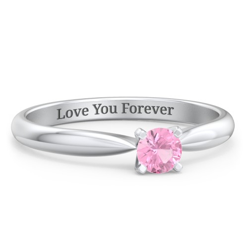 1/4 ct. Round Gemstone Engagement Ring with Tapered Band – Sterling Silver with Pink Tourmaline
