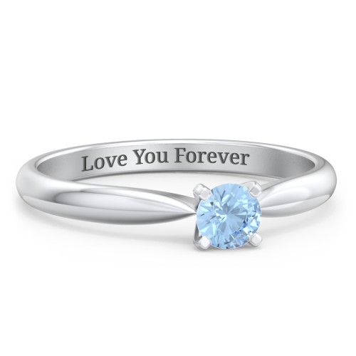 1/4 ct. Round Gemstone Engagement Ring with Tapered Band – Sterling Silver with Blue Topaz