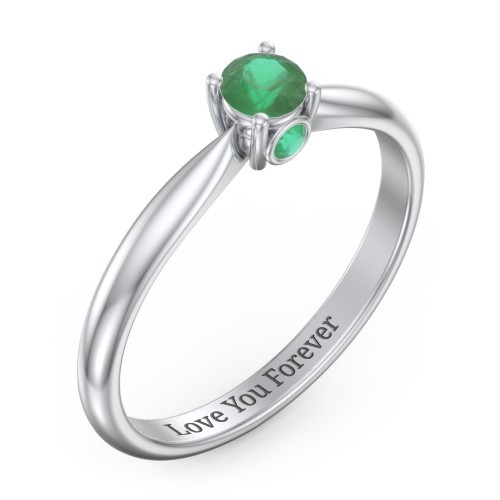 1/4 ct. Round Gemstone Peek-A-Boo Engagement Ring with Tapered Band – Sterling Silver with Emerald