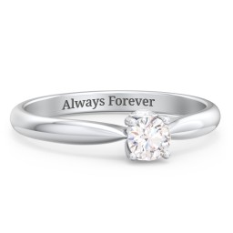1/4 ct. Round Gemstone Peek-A-Boo Engagement Ring with Tapered Band in 925 Sterling Silver with Diamond