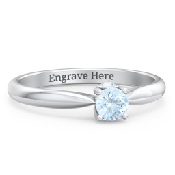 1/4 ct. Round Gemstone Peek-A-Boo Engagement Ring with Tapered Band in 925 Sterling Silver with Aquamarine