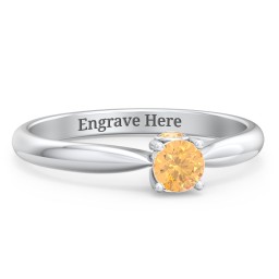 1/4 ct. Round Gemstone Peek-A-Boo Engagement Ring with Tapered Band in 925 Sterling Silver with Citrine
