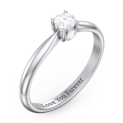 1/4 ct. Round Gemstone Peek-A-Boo Engagement Ring with Tapered Band – Sterling Silver with Diamond