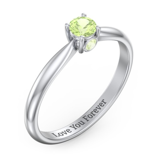 1/4 ct. Round Gemstone Peek-A-Boo Engagement Ring with Tapered Band – Sterling Silver with Peridot