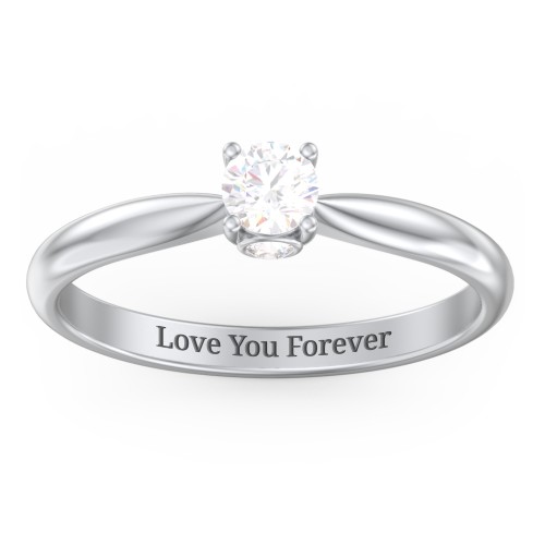 1/4 ct. Round Gemstone Peek-A-Boo Engagement Ring with Tapered Band – Sterling Silver with Diamond
