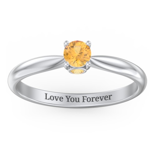 1/4 ct. Round Gemstone Peek-A-Boo Engagement Ring with Tapered Band – Sterling Silver with Citrine