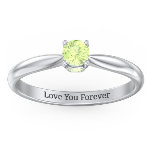 1/4 ct. Round Gemstone Peek-A-Boo Engagement Ring with Tapered Band – Sterling Silver with Peridot