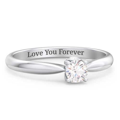 1/4 ct. Round Gemstone Peek-A-Boo Engagement Ring with Tapered Band – Sterling Silver with Diamond