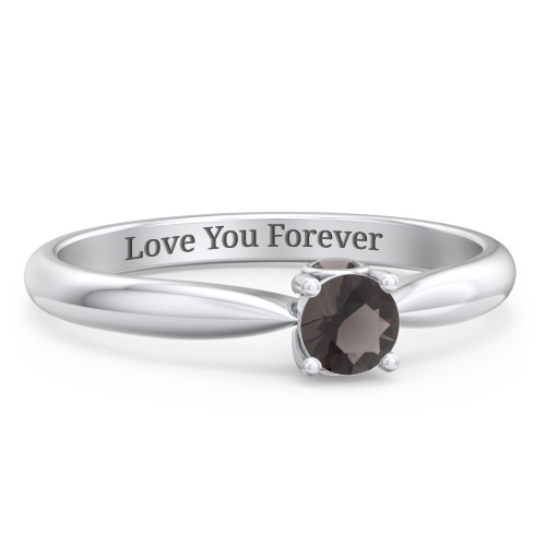 1/4 ct. Round Gemstone Peek-A-Boo Engagement Ring with Tapered Band – Sterling Silver with Smokey Quartz