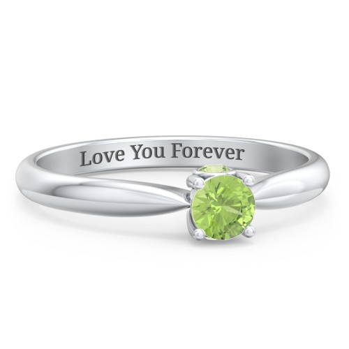 1/4 ct. Round Gemstone Peek-A-Boo Engagement Ring with Tapered Band – Sterling Silver with Peridot