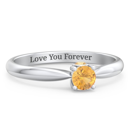 1/4 ct. Round Gemstone Peek-A-Boo Engagement Ring with Tapered Band – Sterling Silver with Citrine