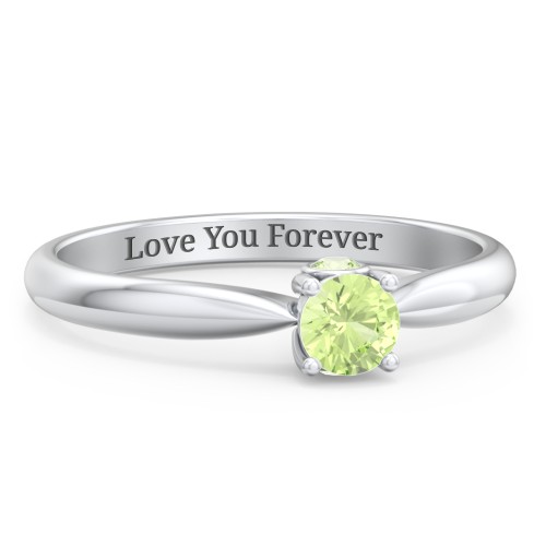 1/4 ct. Round Gemstone Peek-A-Boo Engagement Ring with Tapered Band – Sterling Silver with Peridot