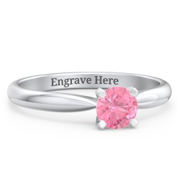 1/2 ct. Round Gemstone Engagement Ring with Tapered Band in 925 Sterling Silver with Pink Tourmaline