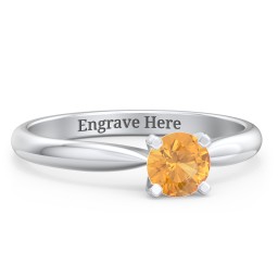 1/2 ct. Round Gemstone Engagement Ring with Tapered Band in 925 Sterling Silver with Citrine