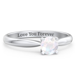 1/2 ct. Round Gemstone Engagement Ring with Tapered Band in 925 Sterling Silver with Opal