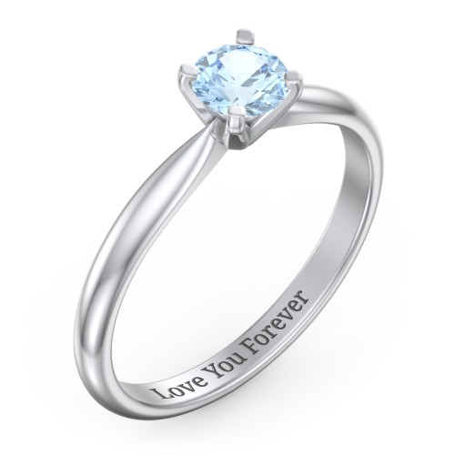 1/2 ct. Round Gemstone Engagement Ring with Tapered Band – Sterling Silver with Aquamarine