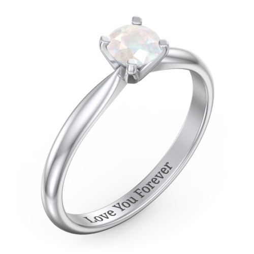1/2 ct. Round Gemstone Engagement Ring with Tapered Band – Sterling Silver with Opal