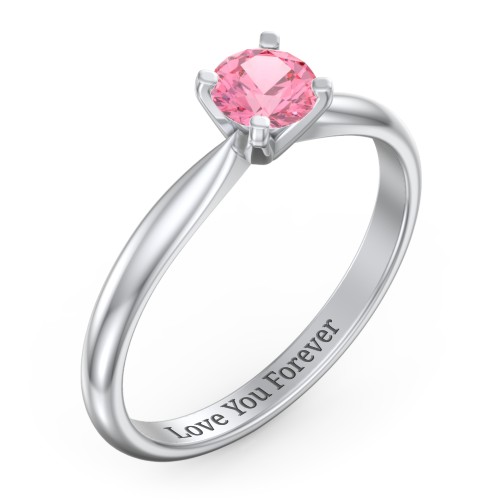 1/2 ct. Round Gemstone Engagement Ring with Tapered Band – Sterling Silver with Pink Tourmaline